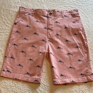 Hudson & Barrow Shorts Flat Front Swordfish Print Men's 34 Pink Cotton Beach